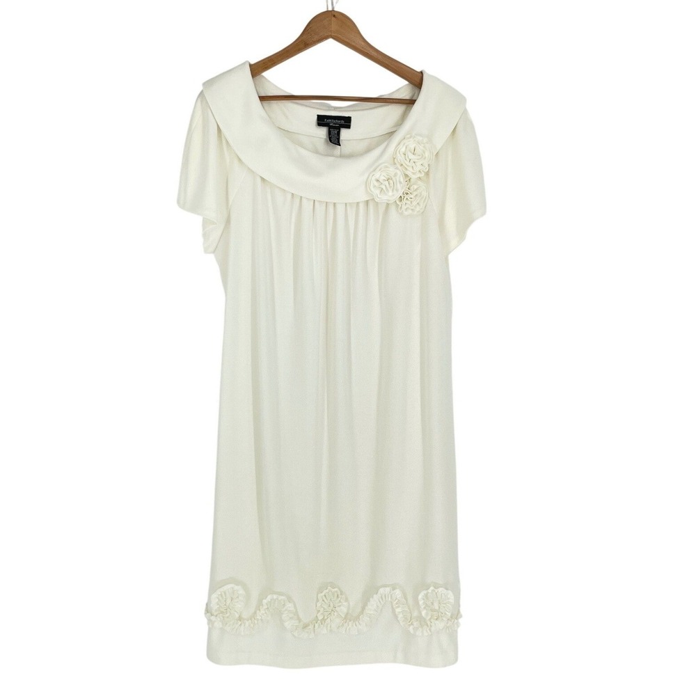 R&M Richards Womens Dress 20W Shift Cream Floral Portrait Collar Ruffle